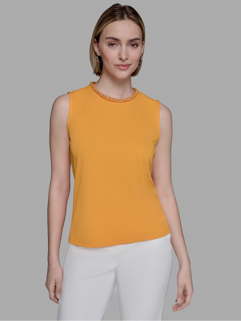 Karl Lagerfeld Beaded-Neck Sleeveless Tank in Mustard. Size M NWT
